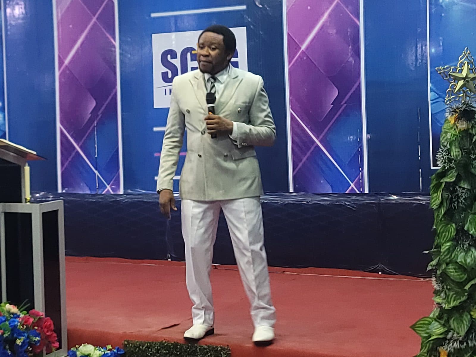 Apostle A. E. Stanley ministering the Word.